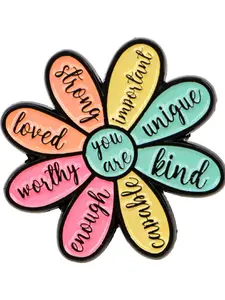 Positive Word Flower Enamel Brooch Pin, Motivational Jewelry for Mental Health, Self-Love Gift, Casual Style, All Seasons Wear