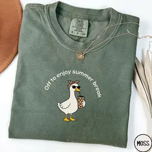 [Collection for Comfort Colors]Funny Summer Break Goose Shirt, Off To Enjoy Summer Break Tee, Cute Teacher Vacation T-Shirt, Aesthetic Duck Graphic Tee, Last Day of School Shirt, Summer Vibes Tee, Gift for Teacher, Gift for Her, Gift for Mom