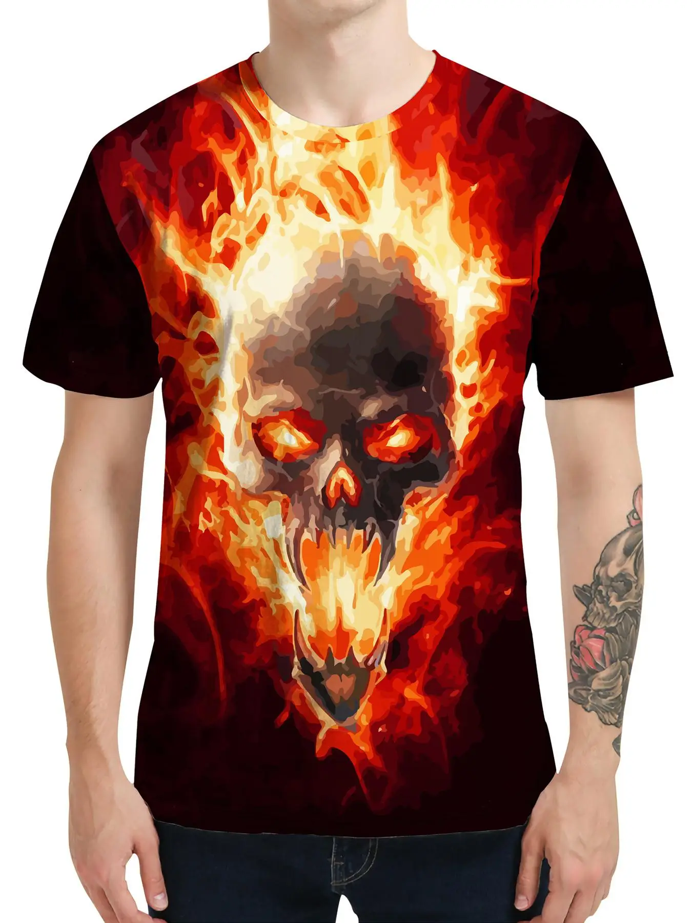 Men's Casual Punk Style 3D Print Graphic Tee, Trendy crew neck Short Sleeve T-shirt, Comfy Soft Top For Summer Outdoor, Men's Daily Wear, Halloween