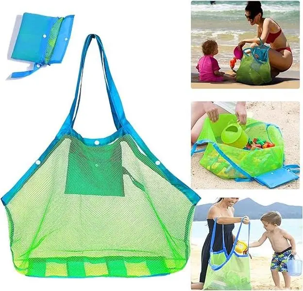 Extra Large Mesh Beach Bag with Zipper Sandproof Beach Tote for Beach Toys Towels & Accessories Foldable Reusable Tote Bag for Family Beach Trips Pool Grocery Picnic & Travel