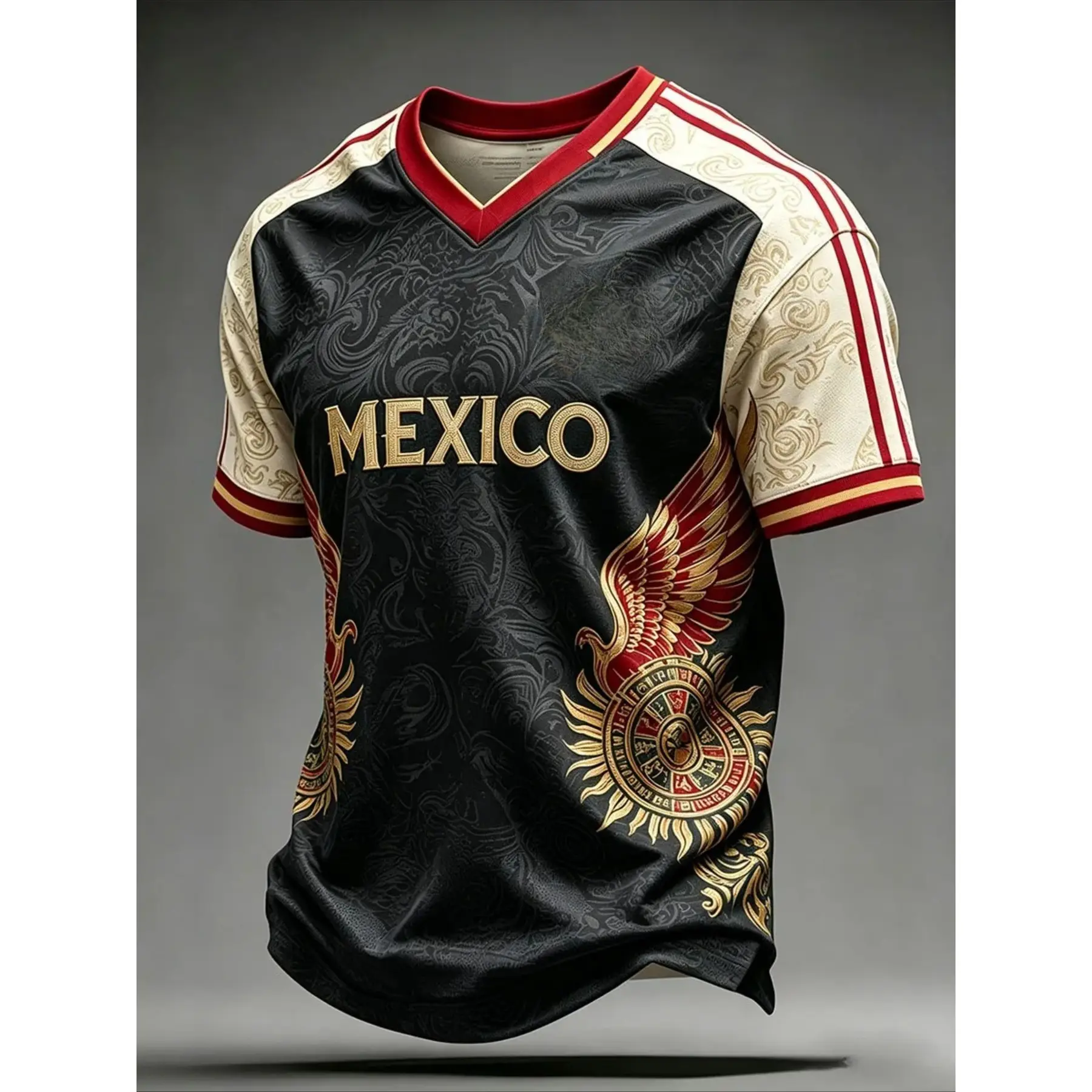 [XXS-7XL] Mesh Fabric Men's Mexican Football Enthusiast Print V-Neck T-Shirt, Summer Men's Short-Sleeve V-Neck T-Shirt, Men's Base Shirt, Men's Casual T-Shirt, Suitable for parties, beach vacations, various styles, travel, outdoor, street, daily wear