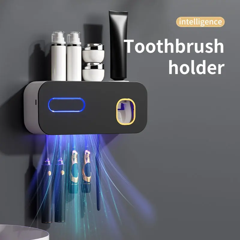 Smart Toothbrush Disinfector with Automatic Toothpaste Dispenser, USB Rechargeable, Wall-Mounted, Toothbrush Sanitizer and Holder, Modern Bathroom Organizer, Perfect Gift