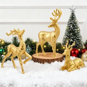 3 count  Reindeer Decor Christmas Figurines for Xmas Holiday Indoor Decorations Family Reindeer Christmas Decor for Centerpieces Ornaments Tabletop Mantle Decorations  Office