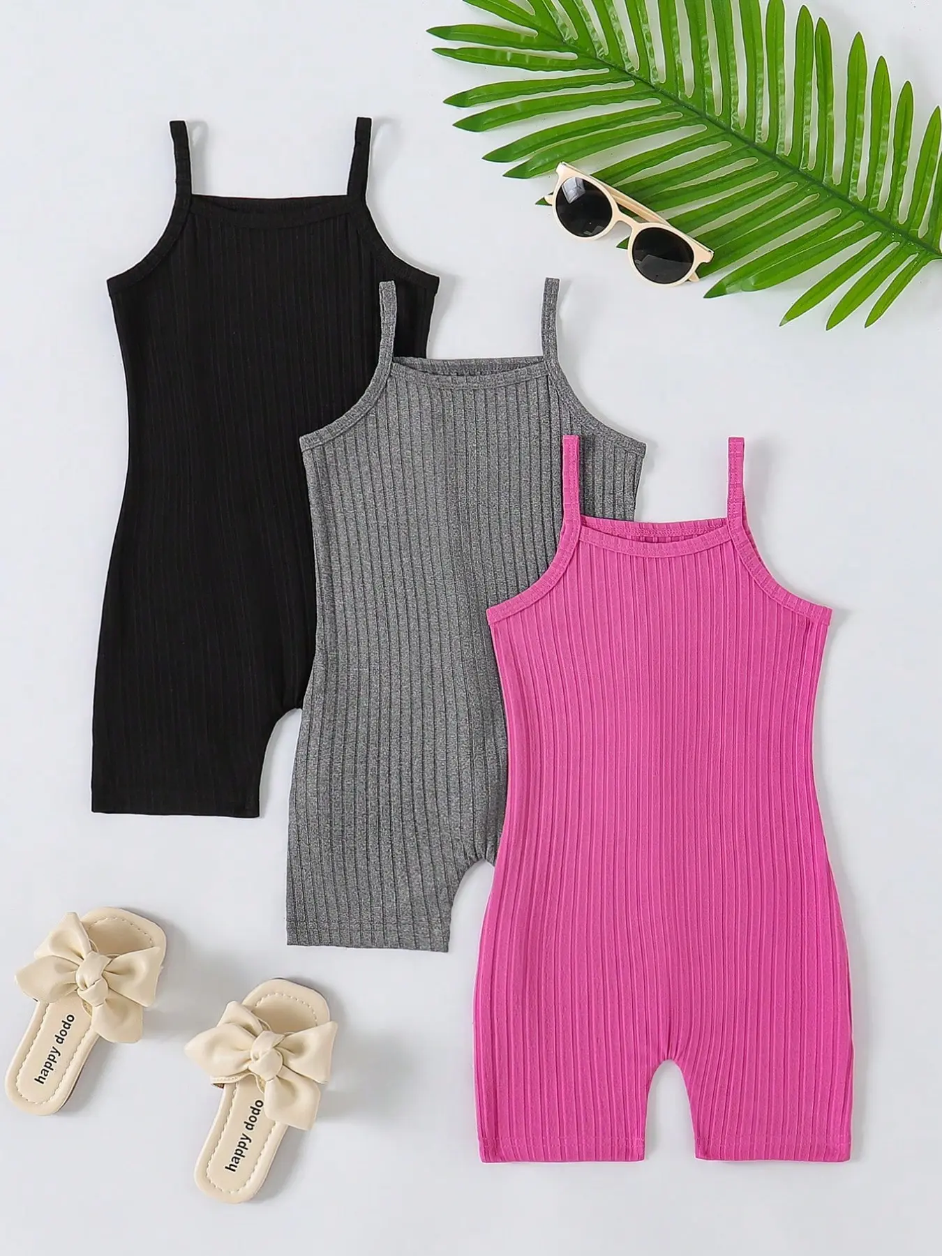 Baby Girls Colorblock Striped Halter One-Piece Set, Soft Knit Bodysuit, Three Pieces, Casual Slim-Fit Below-The-Knee, Ideal for Outdoor Activities, Romper Bodysuit, Rompers Set, Infant Bodysuit