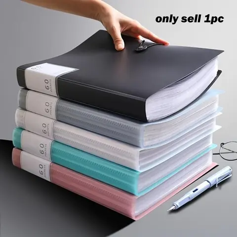 A4 File Folder with 60 Pockets, Multi-Pocket Display Folder for Documents & Test Papers, Durable PP Material with Clear Sheet Protectors, Document Organizer, Office Filing Supplies