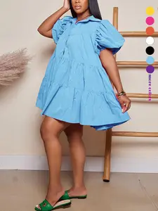 Women's Simple Casual Bubble Sleeve Short Sleeve Shirt Dress, Casual Fit Chic, Stylish Summer Wear, Comfortable and Versatile, Perfect for Daily