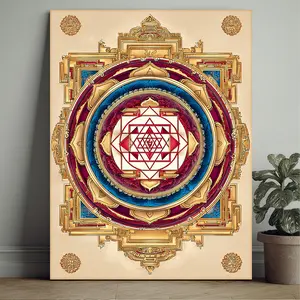 1 Framed Sacred Mandala Wall Art - Comic-Style Meditation Chart, with Hooks/Pegs for Installation, Suitable for Meditation Rooms, Studios, Home Decor - Spiritual Energy Canvas with Wooden Frame, 2D Flat Design