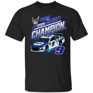 Chase Elliott 2020 Racing Cup Series Champ Black T-shirt Cotton Fabric