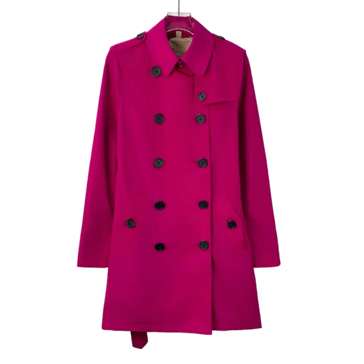 RDLT-Burberry Rose Red Double-Breasted Belted Trench Coat-SIZE 36