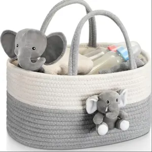 Cotton Rope Storage Basket for Babies & Newborns, Oval Fun Clothing Organizer, Travel-Friendly Baby Essentials, Ideal for Nursery Use