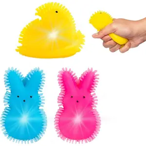 PEEPS Easter Light Up Squishy Puffer Toys for Kids, Soft Spiky Squeeze Sensory Squishies in Cute Chick & Bunny Designs, Glowing Stress Relief Toys for Party Favors, Classroom Prizes, Basket Stuffers