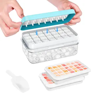 Ice Cube Tray with Lid and Bin, PHINOX 56 pcs Ice Trays for Freezer, Ice Cube Trays for Freezer with 2 trays, Container, Lid & Ice Scoop, BPA Free