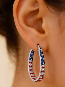 Dangle Earrings Blue Color Block Design, Elegant Style for All Seasons, Copper Chain Material, Unique Fashion Accessory