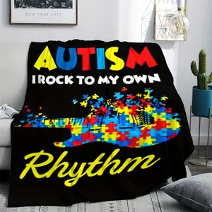 A Contemporary Flannel Autism Awareness Throw Blanket-Hypoallergenic, Stain-Resistant Woven Throw Blanket with Digital Print Design, Machine Washable, Versatile All-Season Comfort Office Shawl and Nap Blanket