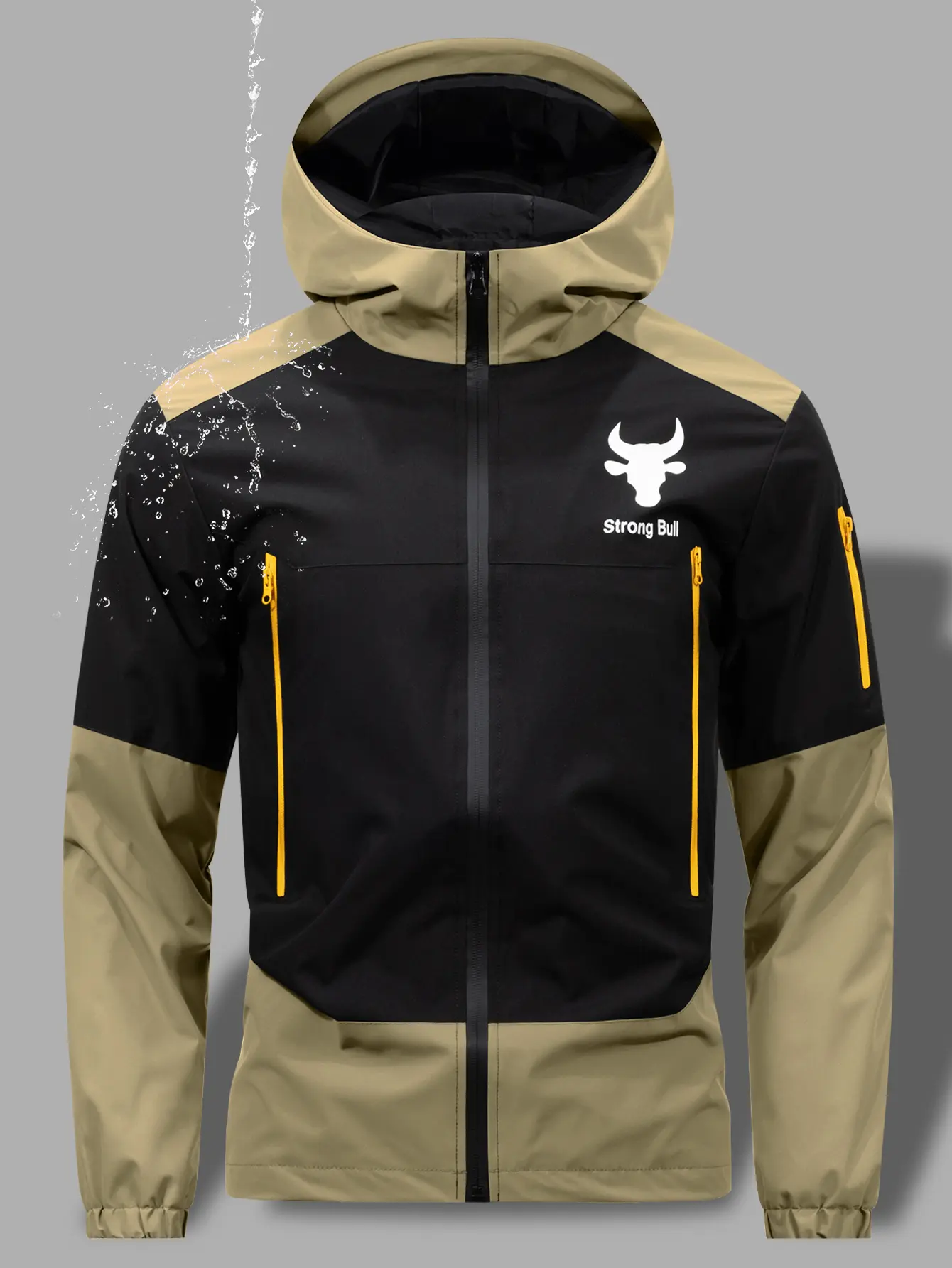 Men's Stylish Plain Regular-Fit Hooded Polyester Coat - Waterproof, Windproof, Lightweight Casual Menswear, Sport Functional Outerwear for Hiking, Daily Wear