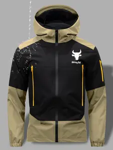 Men's Regular Fit Waterproof Windproof Hooded Jacket with Animal Print Design Lightweight Polyester Outerwear for Daily Wear daily outdoor casual wear outerwear top Menswear Coat Stylish Activewear Athletic Green Long Sleeve Sport Sportswear