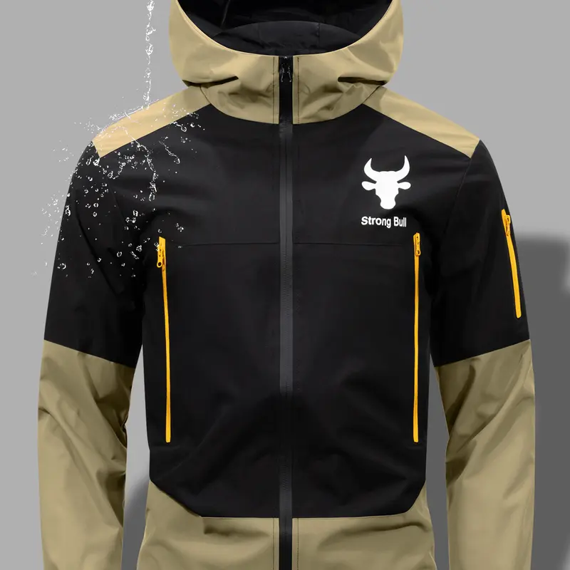 Men's Stylish Plain Regular-Fit Long Sleeve Hooded Polyester Coat - Waterproof, Windproof, Lightweight, Fitted Male Outerwear for Hiking, Daily Wear, All-Seasons All-Day Use