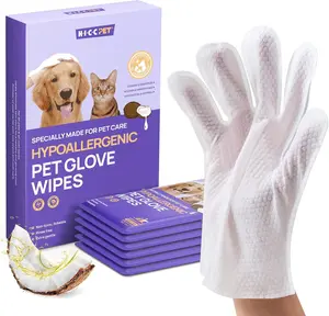 Pet Grooming Glove Wipes for Dogs & Cats – Cleaning & Deodorizing Pet Wipes, Hydrating Fur Care Gloves, Coconut Scent, 6 Pack