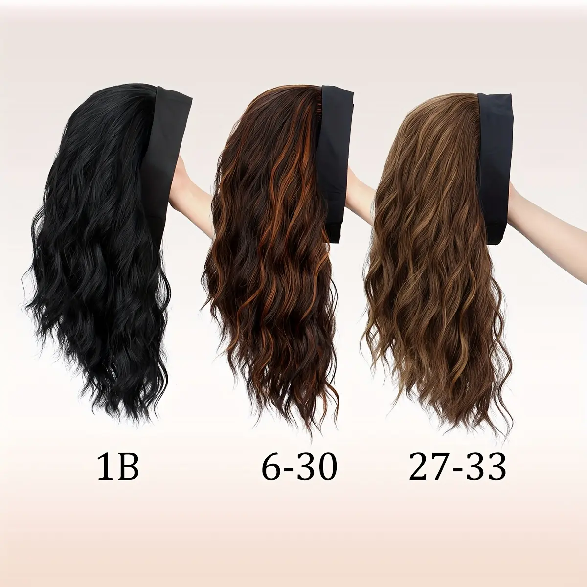 16 in Water Waves Headband Wig, Curly High-Temp Fiber Synthetic Hair for Women with Attached Elastic Bands