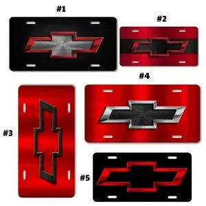 Chevrolet License Plates Bold Chevy Logo Designs in Red Black and Metallic Finis