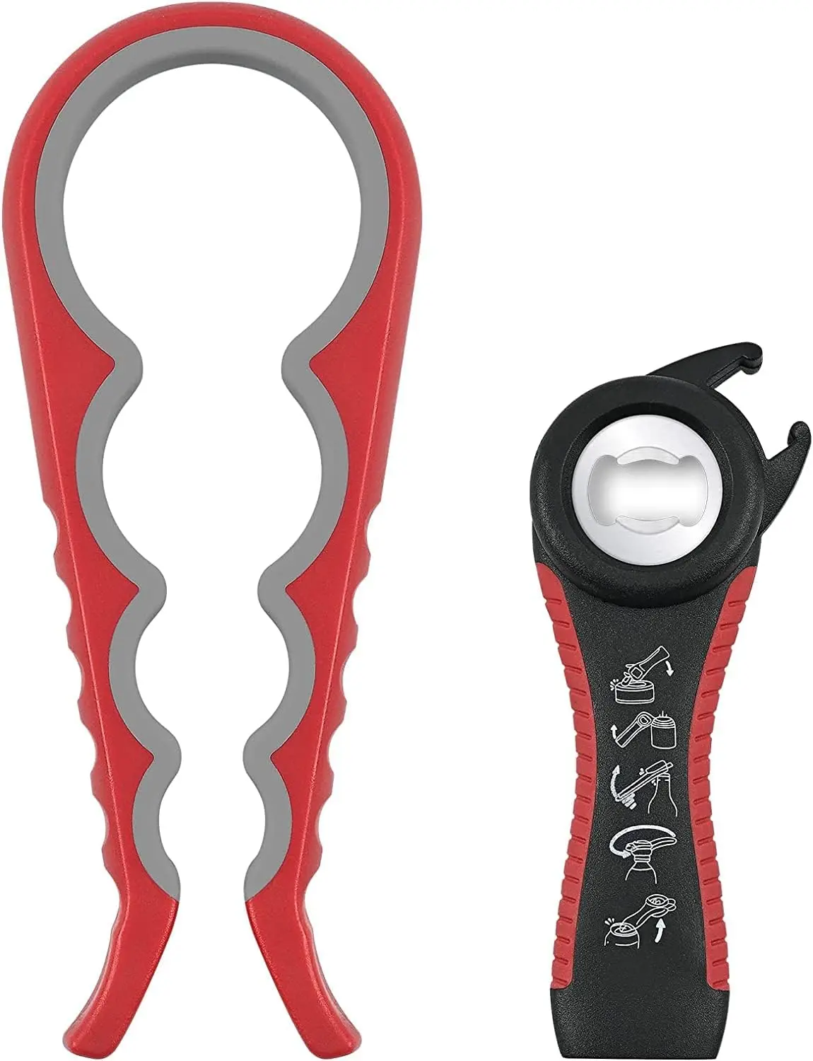 Jar Opener Bottle Opener for Weak Hands, 5 in 1 Multi Function Can Opener Bottle Opener Kit with  Handle Easy to Use for ,  and  , Red