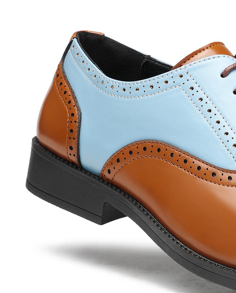 Men's Two-Tone Gradient Brogue Oxford Dress Shoes, Blue & Brown Formal Leather Shoes30820