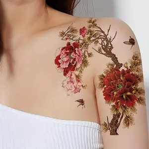 1pc Waterproof Peony Temporary Tattoo, Long-Lasting Arm Sticker for Men and Women, Easy-To-Apply Body Art Patch, Waterproof Temporary Tattoos, Temporary Tattoo Stickers, Fake Tattoos