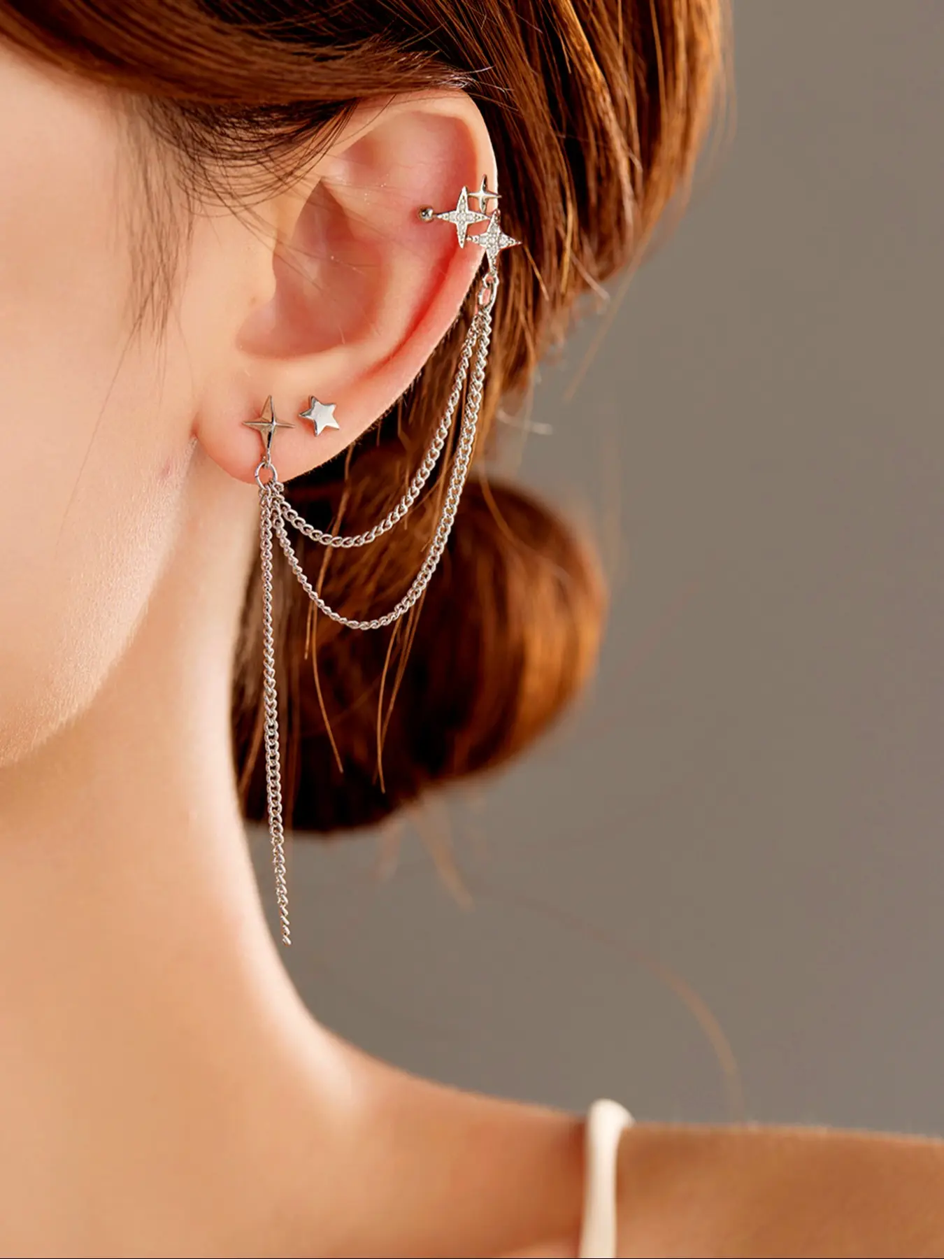 Elegant Rhinestone Star Earrings Set, Shining Earrings, Sparkling Ear Jewelry, Sparkling Zirconia Studs & Ear Cuffs, High Quality Earrings, High-End Design, Perfect for Special Occasions, Elegant Minimalist Earrings, Copper Inlaid Zircon