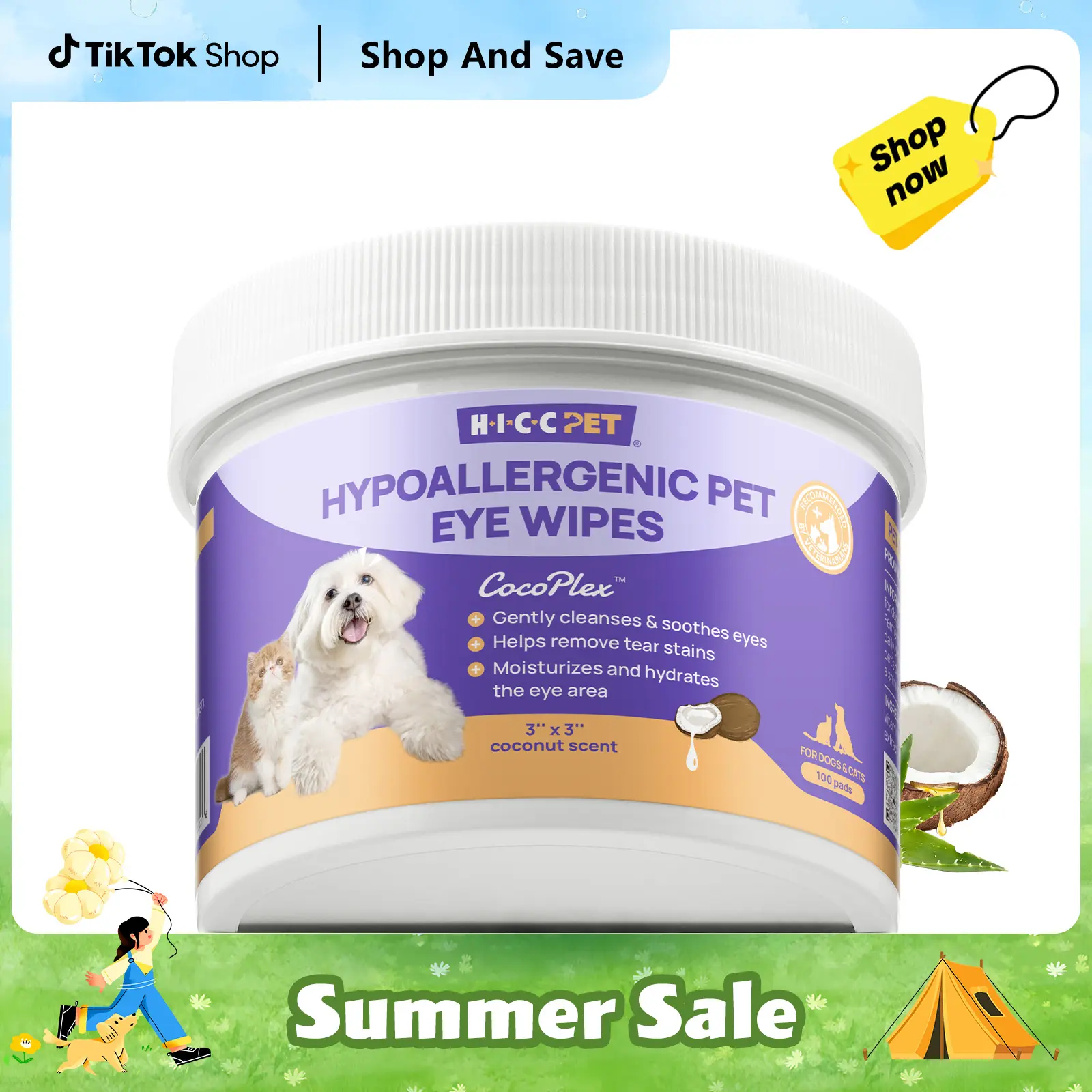 【New Arrivals】HICC PET Tear Stain Remover Wipes for Dogs Stubborn Stain Removal & Prevention - Hypoallergenic Unscented Eye Cleaner for Bichon & Poodle Dog Tear Stain Wipes Vet Recommended Dog Eye Wipes - Natural Coconut #DealsForYouDays,s