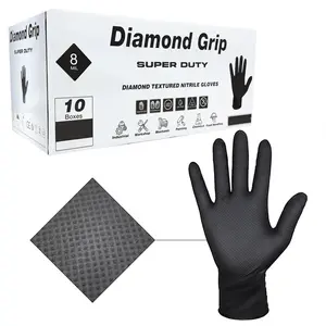 Diamond Grip Super Duty Industrial Black Nitrile Gloves 8-mil Raised Diamond Texture Latex Free Powder Free Rubber Cleaning 1000 Count