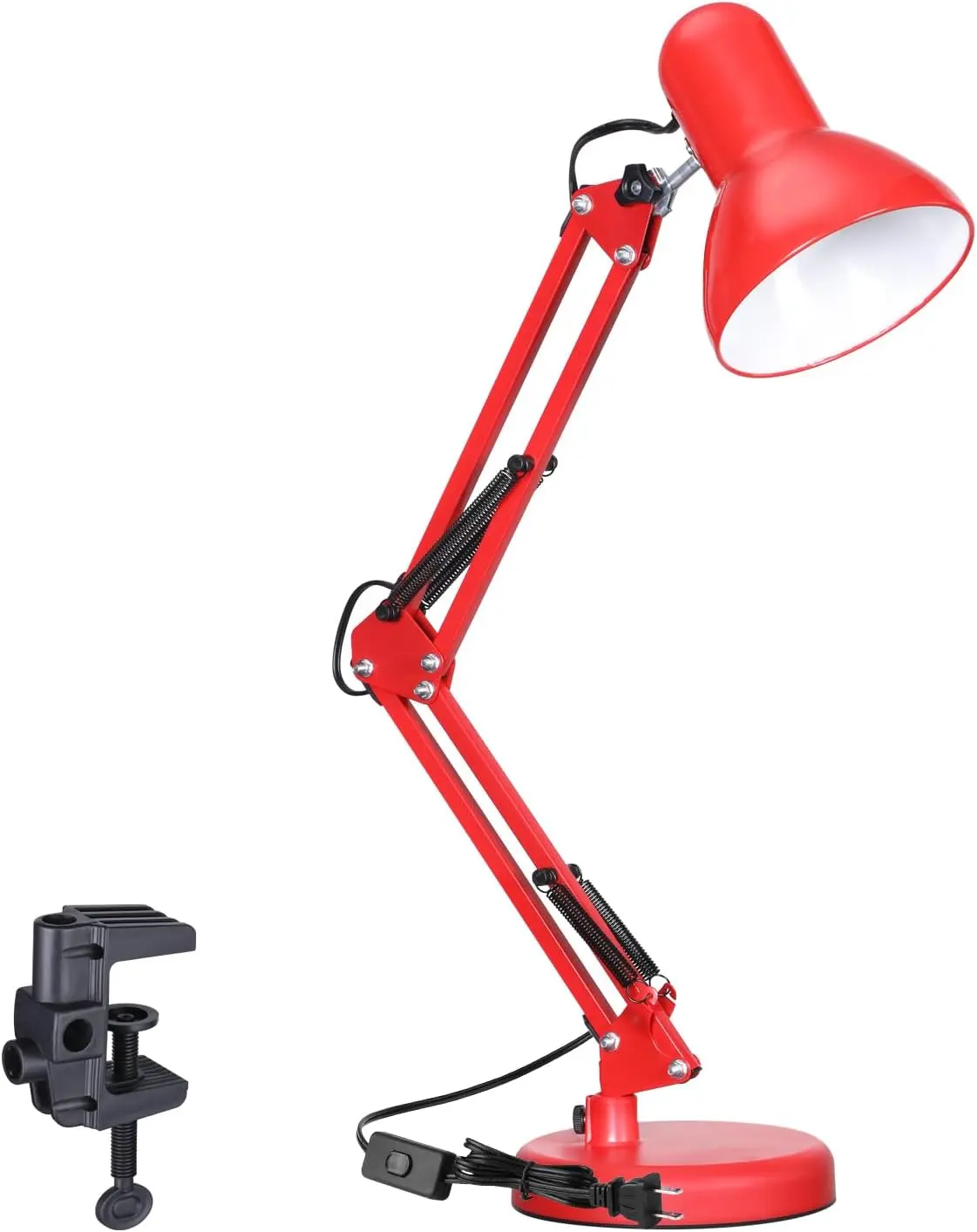 Black E26 Architect Metal Desk Lamp with Adjustable Swing Arm, Plastic Clamp - Clip-On Home Office Desk Lamp for Study, Reading
