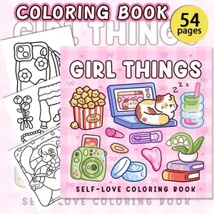 1PC Girls' Heartwarming Coloring Book, Doodle Books, thickened paper, soft and cute girl's afternoon tea hand-drawn illustrations, relieves stress and boredom, art creation drawing book, perfect for afternoon tea time, and a Valentine's Day gift