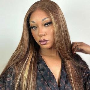 OQ HAIR Wear And Go Glueless Wigs Pre Cut Lace Highlight Ombre 4/27 Color 7x5 Straight Lace Closure Wigs Human Hair
