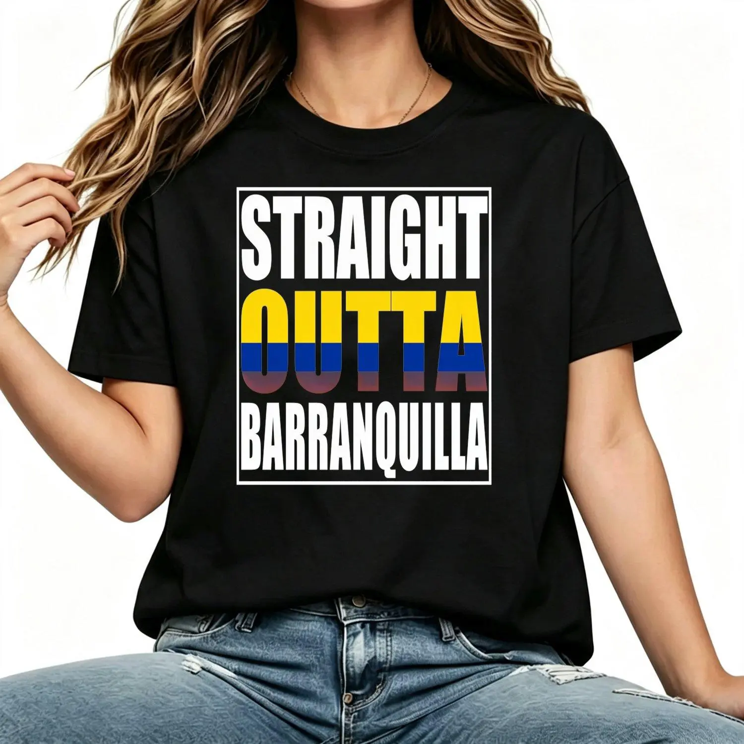 Women's Short-Sleeve Mock Neck Graphic Top, Barranquilla Colombia Pride Design with Spanish-English Text, Casual Wear for Natives, Year-Round Gift for Latin American Culture Enthusiasts, Shortsleeve, Tops