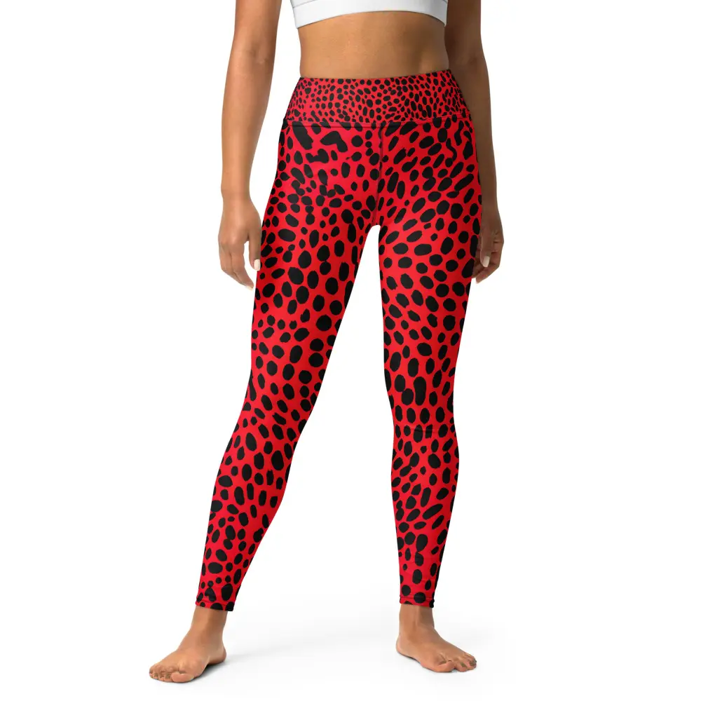 Red Cheetah Yoga Leggings Blended Almost Seamless Impact High-Waist Raised Waistband