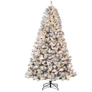 7.5FT Snow Flocked Pre-Lit Christmas Tree with Warm White Lights, 1284 Branch Tips & Quick-Assembly Stand for Indoor/Outdoor Holiday Décor