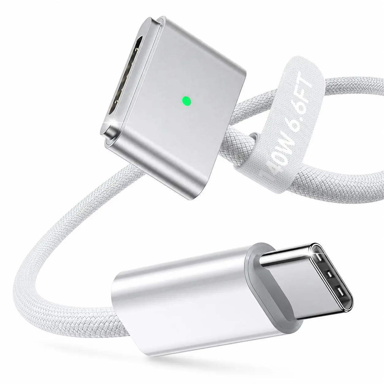 140W USB C to Magsafe 3 Charging Cable 6.6FT, Braided Fast Charge Cord with LED, Strong Magnetic for MacBook Air 13/15 & Pro 14/16, White, Compatible with M5/M4/M3/M2/M1