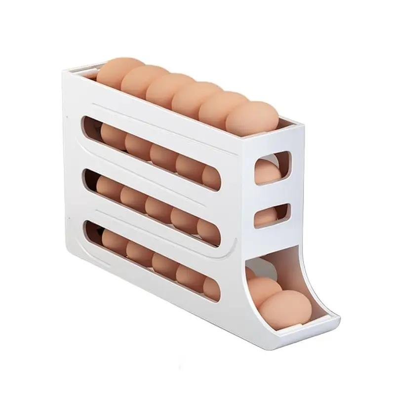 4 Layer Refrigerator Egg Holder, Automatic Rolling Egg Rack, Holds 30 Eggs, Kitchen Egg Storage Organizer ()