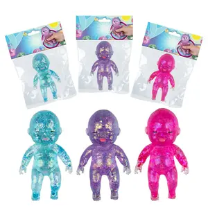 3Pcs Glitter Squishy Baby Doll Toy Transparent Soft Stress Relief Squeeze Toy Kids Cute Decompression Gift