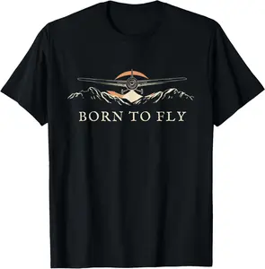 100%cotton Born to Fly Vintage Airplane Adventure Pilot Lover Design T-Shirt