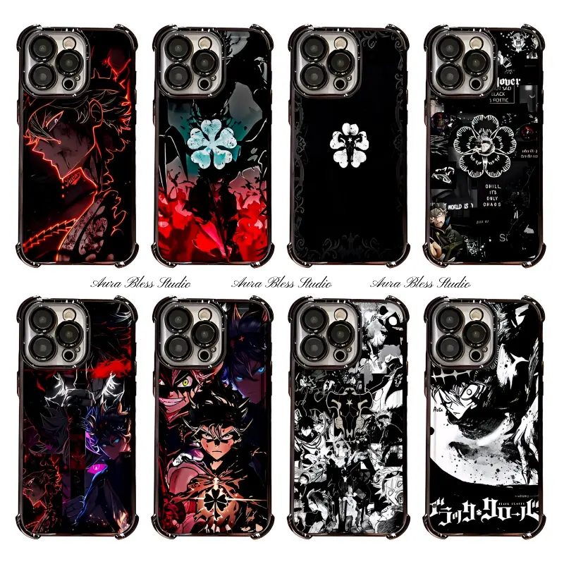 Trendy Anime Black Clover Asta Phone Cases For iPhone 17 Promax Air 16 15 14 Pro Max Plus 13 12 11 Black Cool Transparent Electroplate TPU Shockproof Protective Cover Gifts For Birthday Valentine Christmas Thanksgiving Halloween