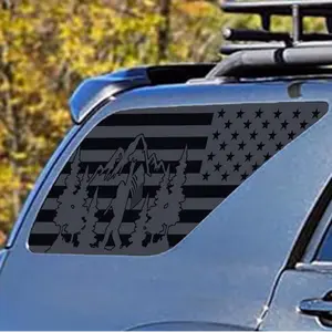 for 2003-2009 Toyota 4Runner Rear Side Window Bigfoot American Flag Decal, Matte Black, fors Toyota 4Runner 4th Gen 03-09 Precut Back Side Window Glass USA Flag Vinyl Sticker Exterior Accessories