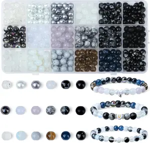 8mm Black Beads for  Making Black Glass Beads for Bracelets Necklaces DIY Crafts Glass Round Beads Black and White Beads Kit 360 count