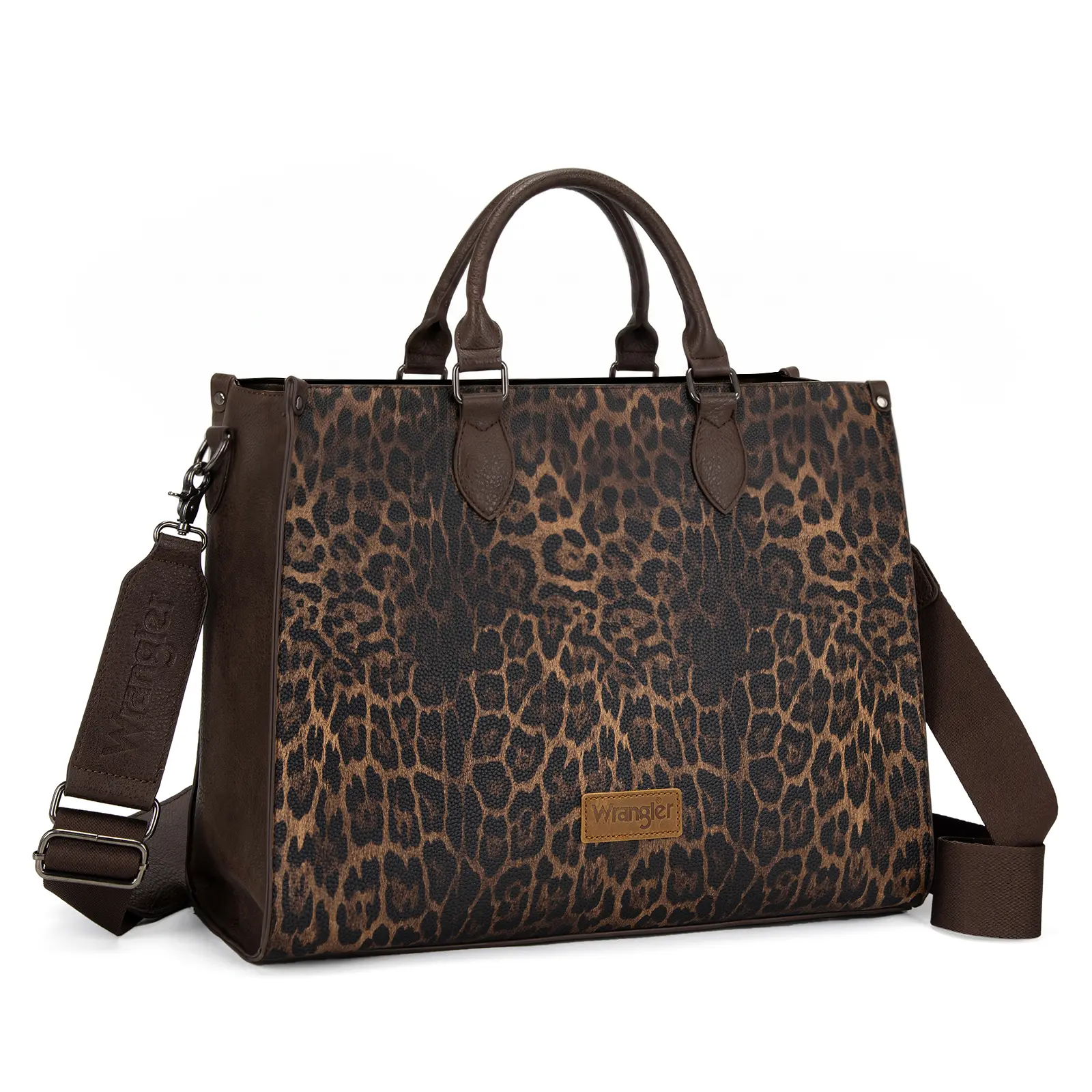 Wrangler Leopard Print Wide Laptop Bag for Women with Adjustable Long Shoulder Strap
