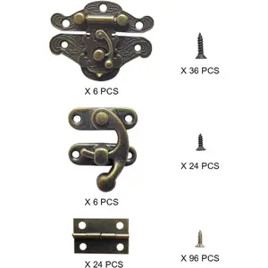 36 Pack Retro Design Jewelry Box Antique Right Latch Hook and Vintage Bronze Hinge with Matching Screws Kit for Decorative Cabinet Small Wooden Box Project (12X Hasp Catch + 24X Hinges) - Home Improvement.