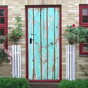 2pcs Vintage Distressed Wood Grain Wall Sticker Turquoise Blue Plank Pattern Self Adhesive Wallpaper Removable Waterproof Decorative Sticker for Living Room Bedroom Home Renovation Decoration