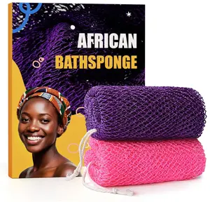 2 Pieces African Net Sponge Authentic, Durable Back Scrubber Washcloth for Shower, Exfoliating Net Sponge for All Skin, Bathing Accessories for Women (2 Pack (Pink and Purple))