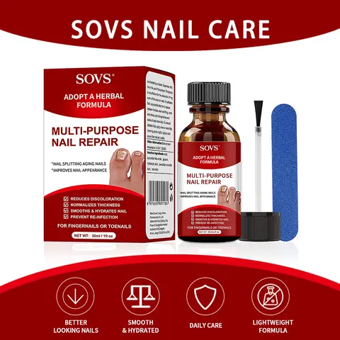 SOVS Extra Strength Herbal Toenail Fungus Treatment - Natural, Ethically Sourced Glycerin Antifungal Solution with Triple Action Formula, Water, Cnidium Monnieri, Dwarf Yellow Orchid for Damaged Toes/Fingers, Anti-Itch Repair, 1 Fl Oz, Daily 2-3x Use