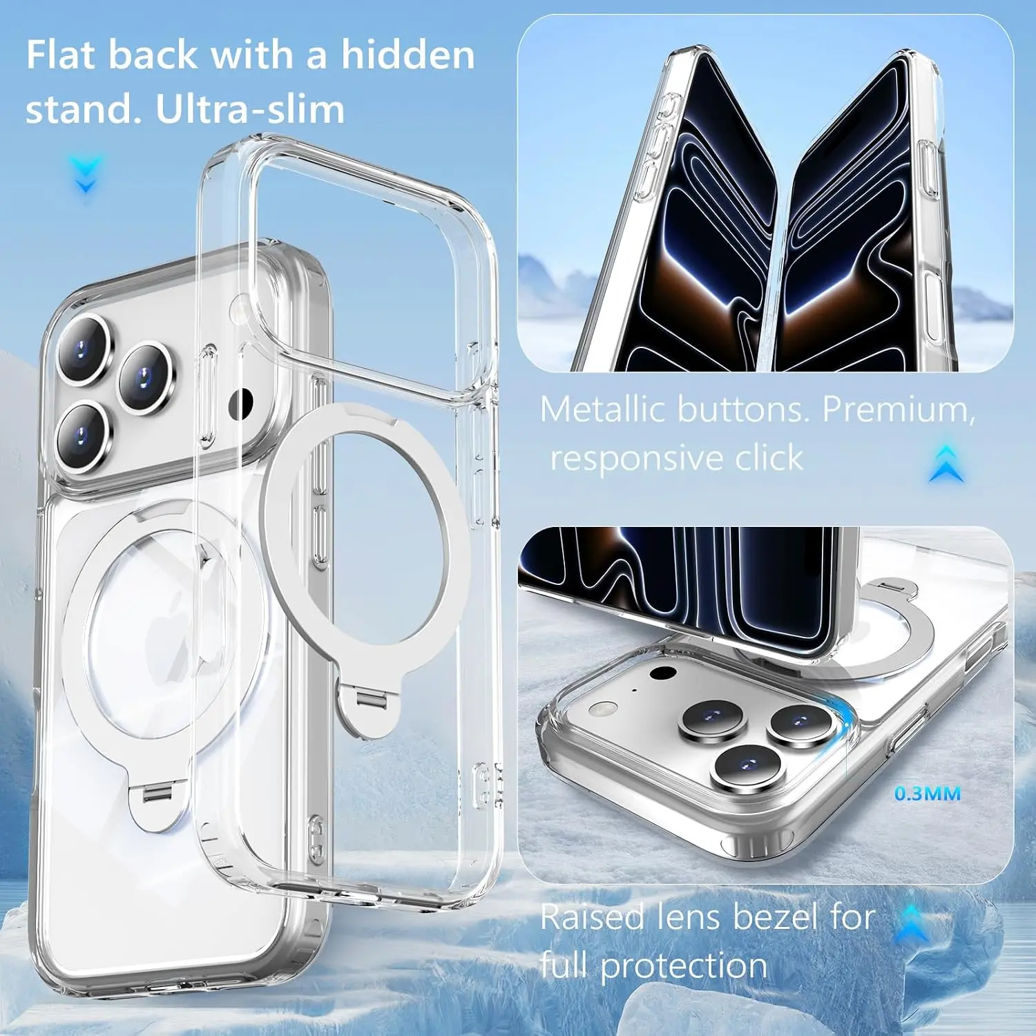 iPhone 17 Pro Clear Case with Stand, 360 Magnetic Ring Stand, Military-Grade Protection, Compatible with iPhone 12 13 14 15 16 17 Plus Pro Max Air, Shockproof Slim Phone Cover with Adjustable Foldable Kickstand