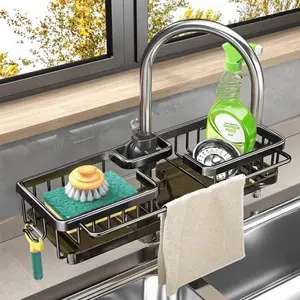 Aluminum Kitchen Storage Rack, Practical Organizer for Kitchen Items, Soap Dispenser Holder, Suitable for Faucet Spout, Bathroom Balcony Use, Countertop Dish Rack